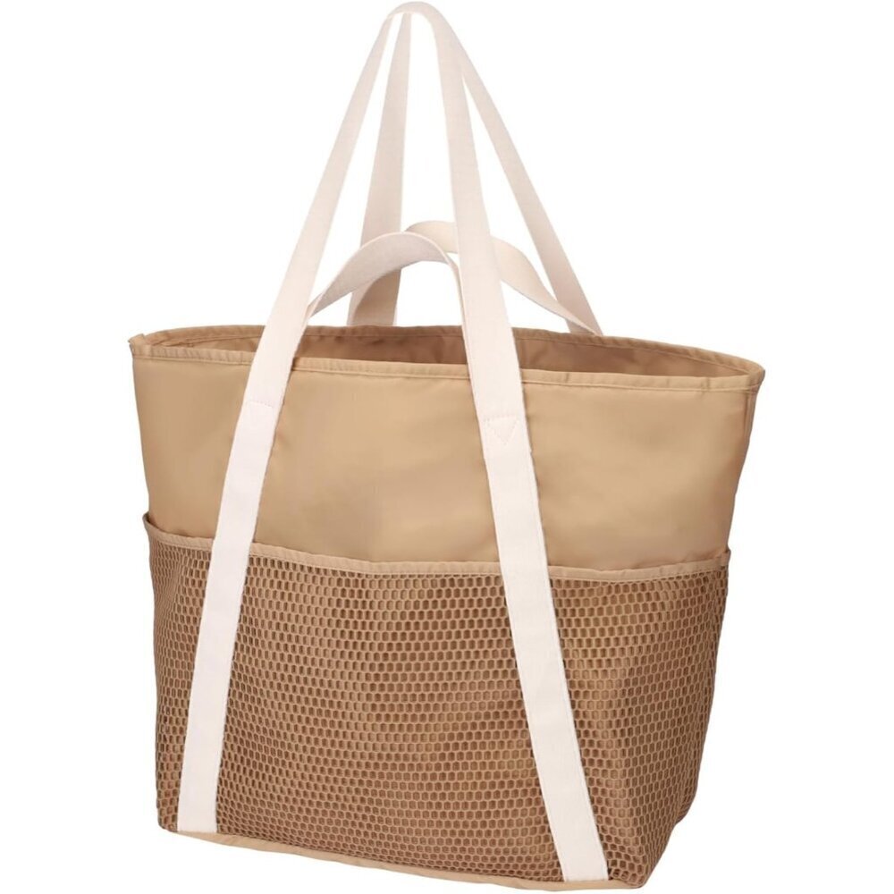 Women's Khaki Vacation Waterproof Sandproof With Zipper Mesh Pockets Beach Bag